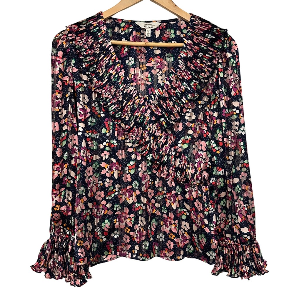 & Other Stories Paris Atelier Floral Long‎ Sleeve Pleated Ruffle Blouse Womens 6